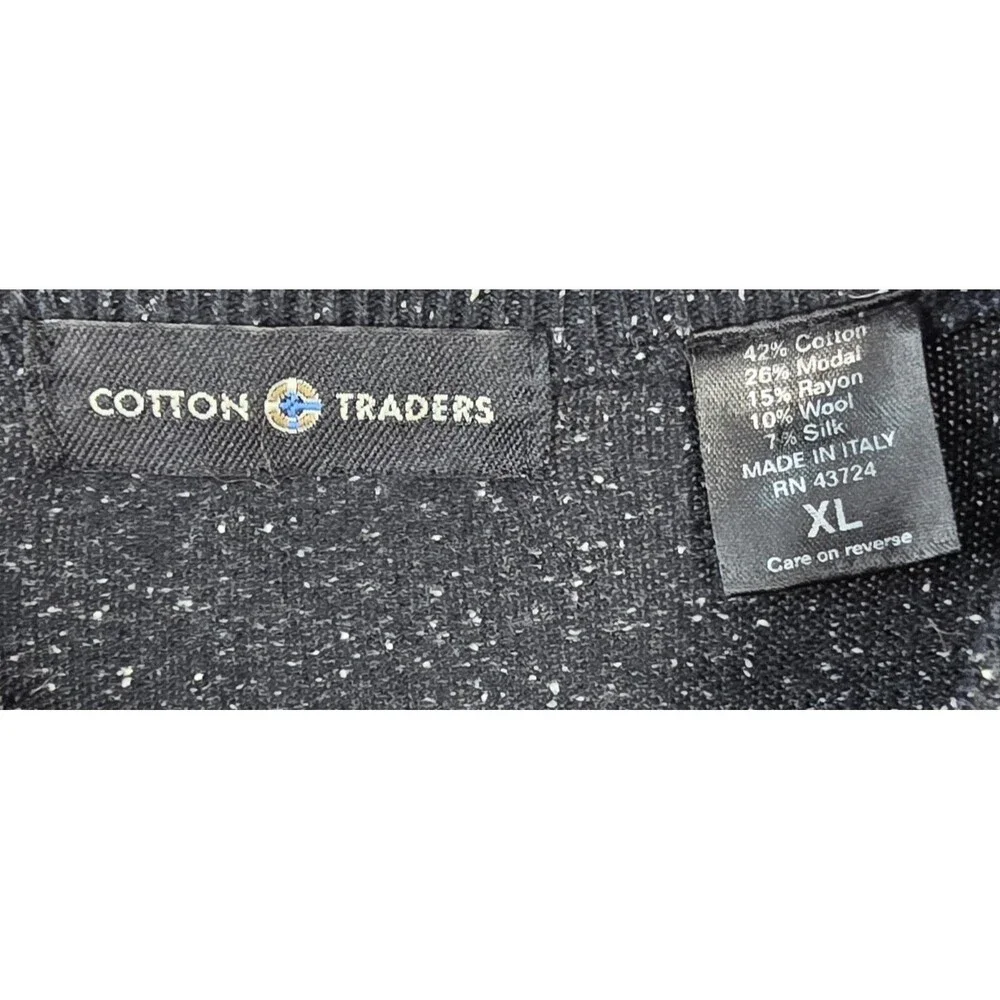 Cotton Traders Men's Sweater Black Crewneck Wool Silk Size XL Preppy Classic Y2K